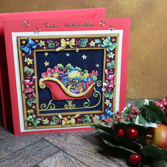 P_0010_Handgemachte Weihnachtskarte mit einem Schlitten voller Geschenke