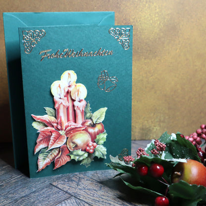 P_0004_Handgemachte Weihnachtskarte mit Kerzen und Weihnachtsstern