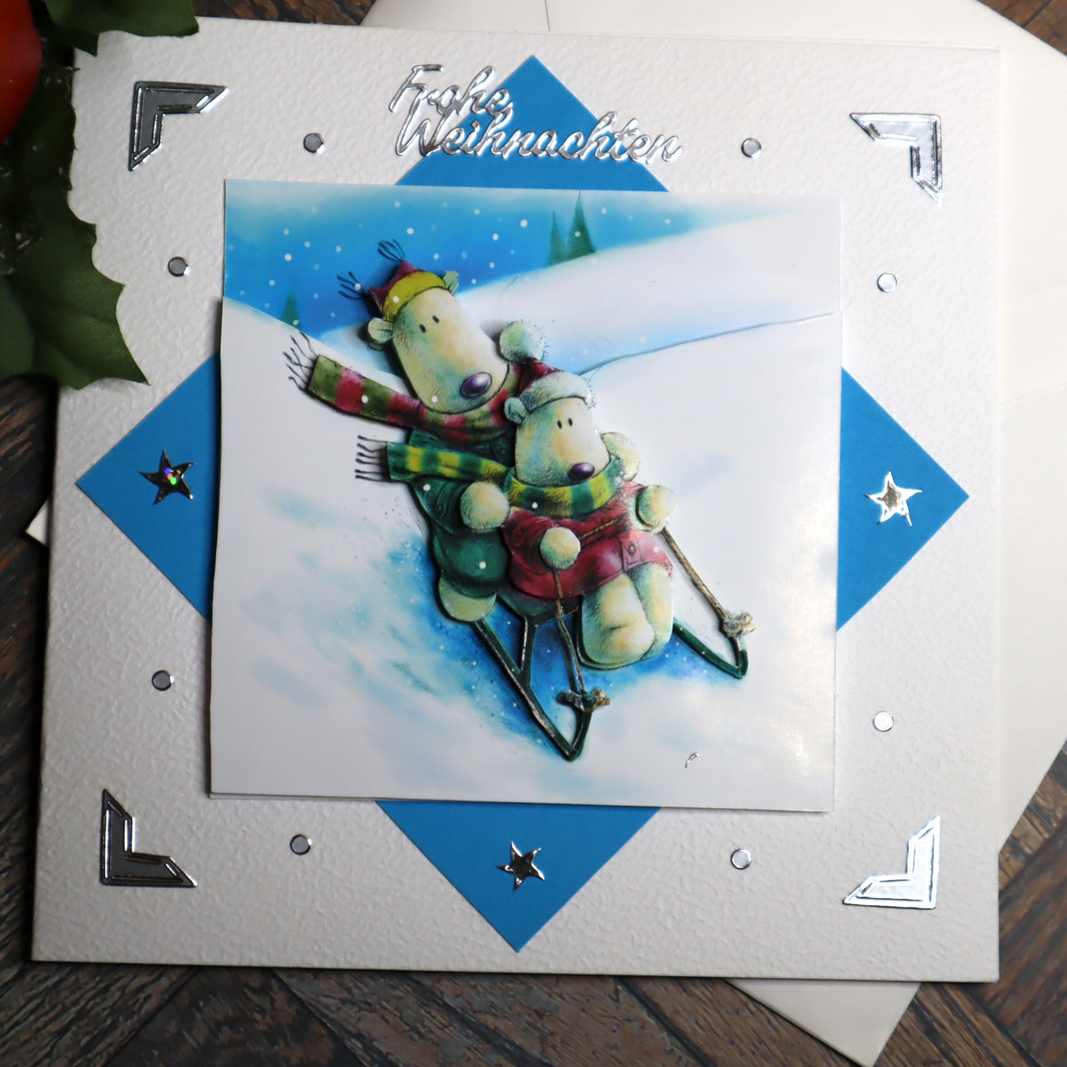 P_0006_Handgemachte Weihnachtskarte mit dem Thema: Schlittenspaß