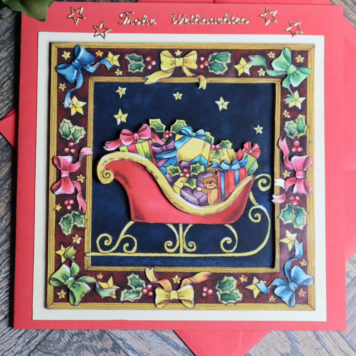 P_0010_Handgemachte Weihnachtskarte mit einem Schlitten voller Geschenke