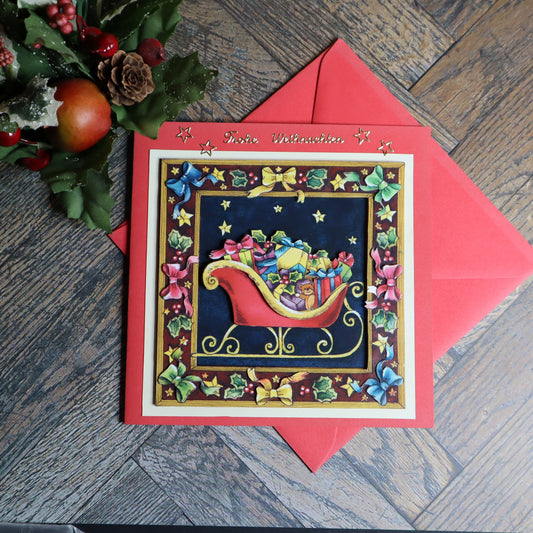P_0010_Handgemachte Weihnachtskarte mit einem Schlitten voller Geschenke