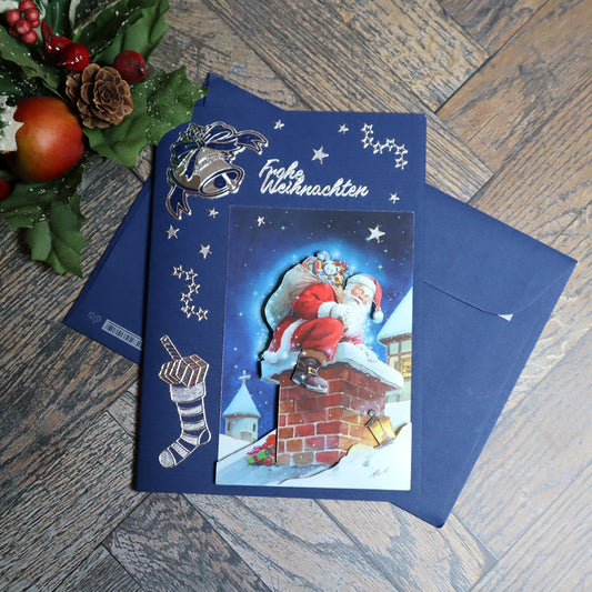 P_0008_Handgemachte Weihnachtskarte mit dem Weihnachtsmann auf dem Dach