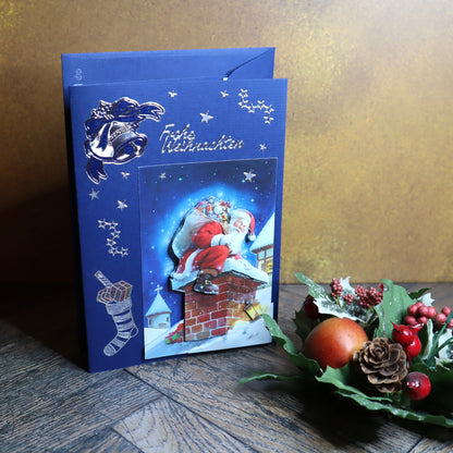 P_0008_Handgemachte Weihnachtskarte mit dem Weihnachtsmann auf dem Dach