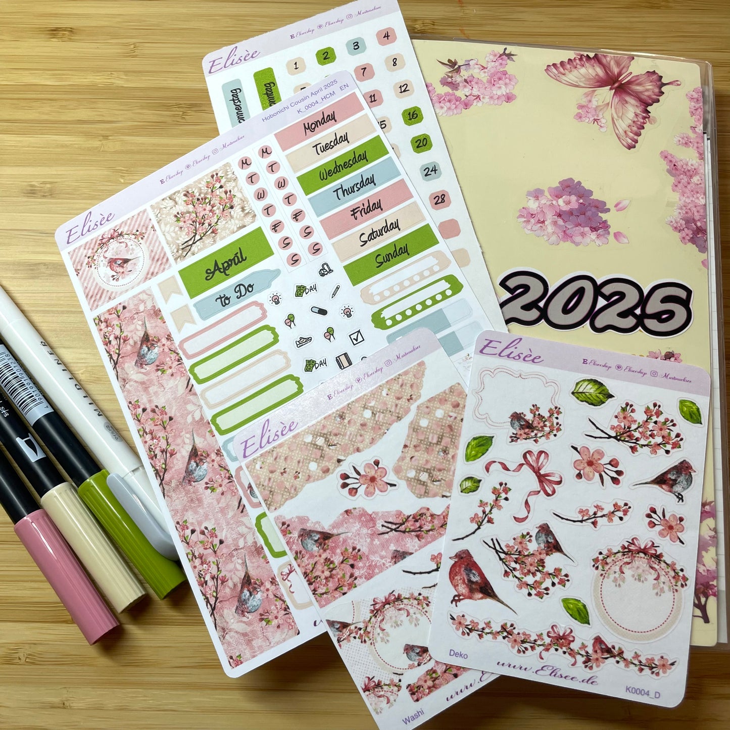 K0004_"CHERRY BLOSSOM" April 2025 Deko und Washi / Bullet Journal / Cousin / Weeks