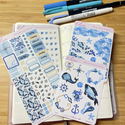 K0007_"NAUTICAL" Juli 2025 Monatskit Hobonichi Weeks / Personal Planer / Bullet Journal