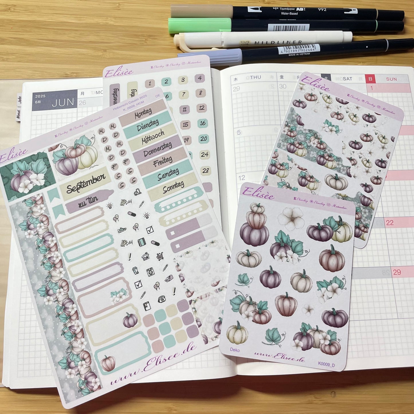 K0009_"HERBST KÜRBIS" September 2025 Monatskit Hobonichi Cousin / A5 / Bullet Journal