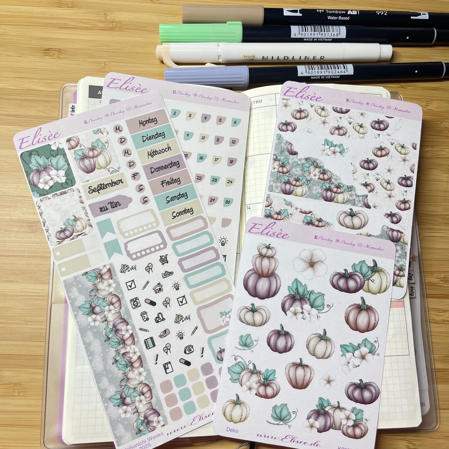 K0009_"HERBST KÜRBIS" September 2025 Monatskit Hobonichi Weeks / Personal Planer / Bullet Journal