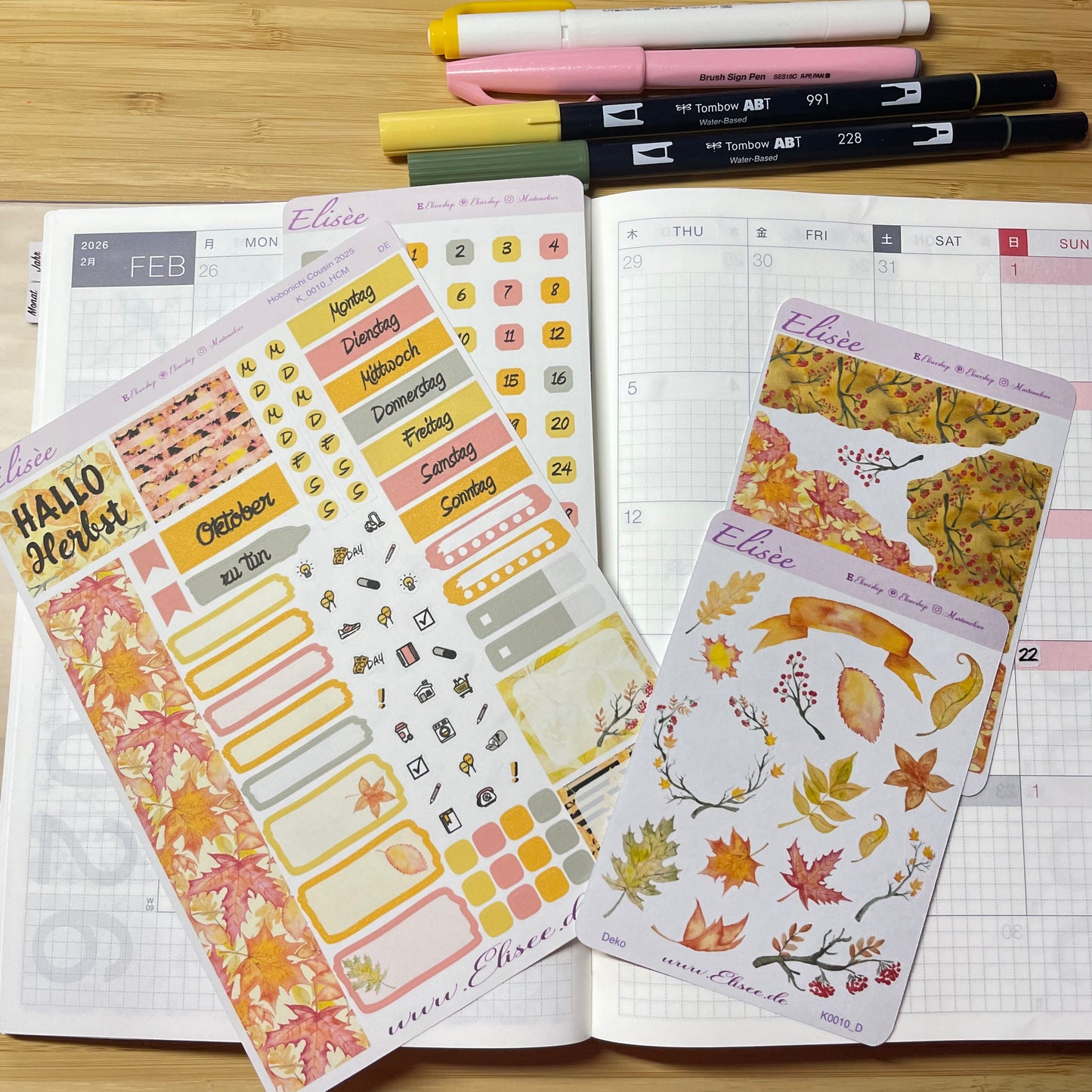 K0010_"FALL" Oktober 2025 Monatskit Hobonichi Cousin / A5 / Bullet Journal