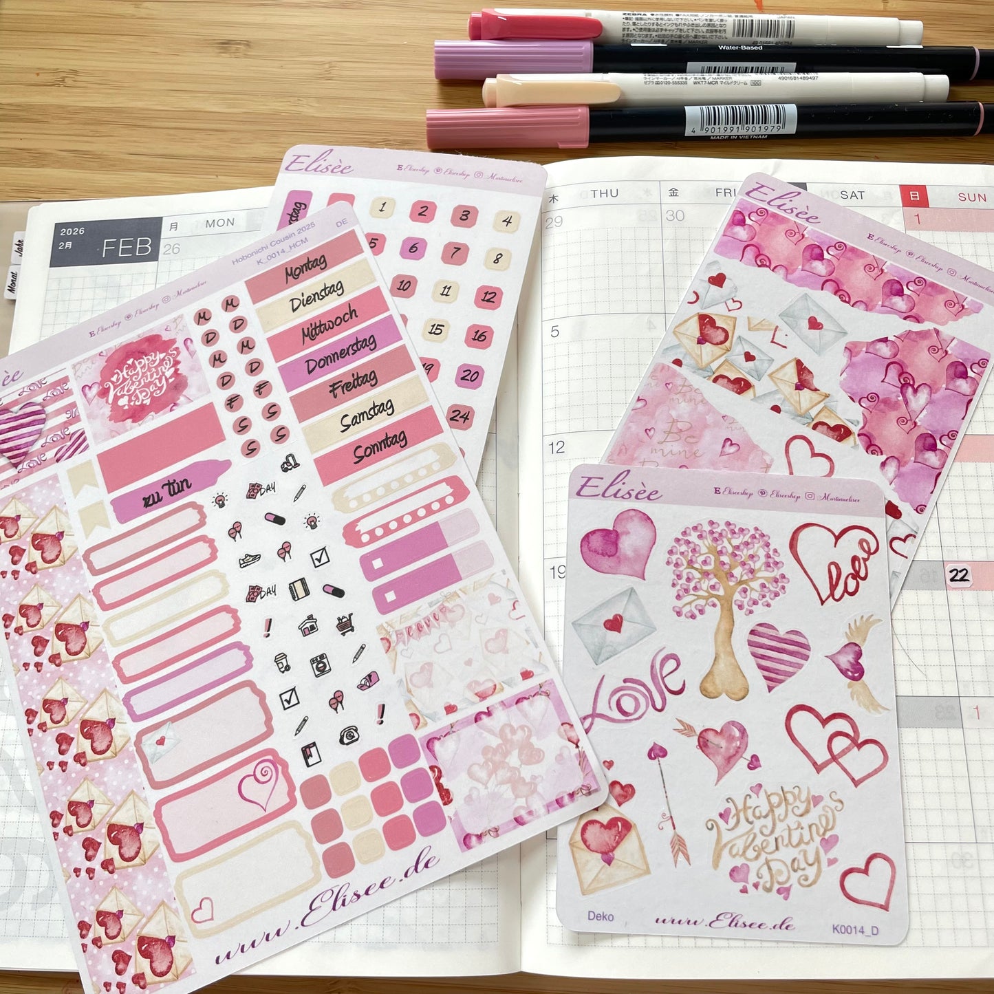 K0014_"VALENTINE" 2025 Monatskit Hobonichi Cousin / A5 / Bullet Journal