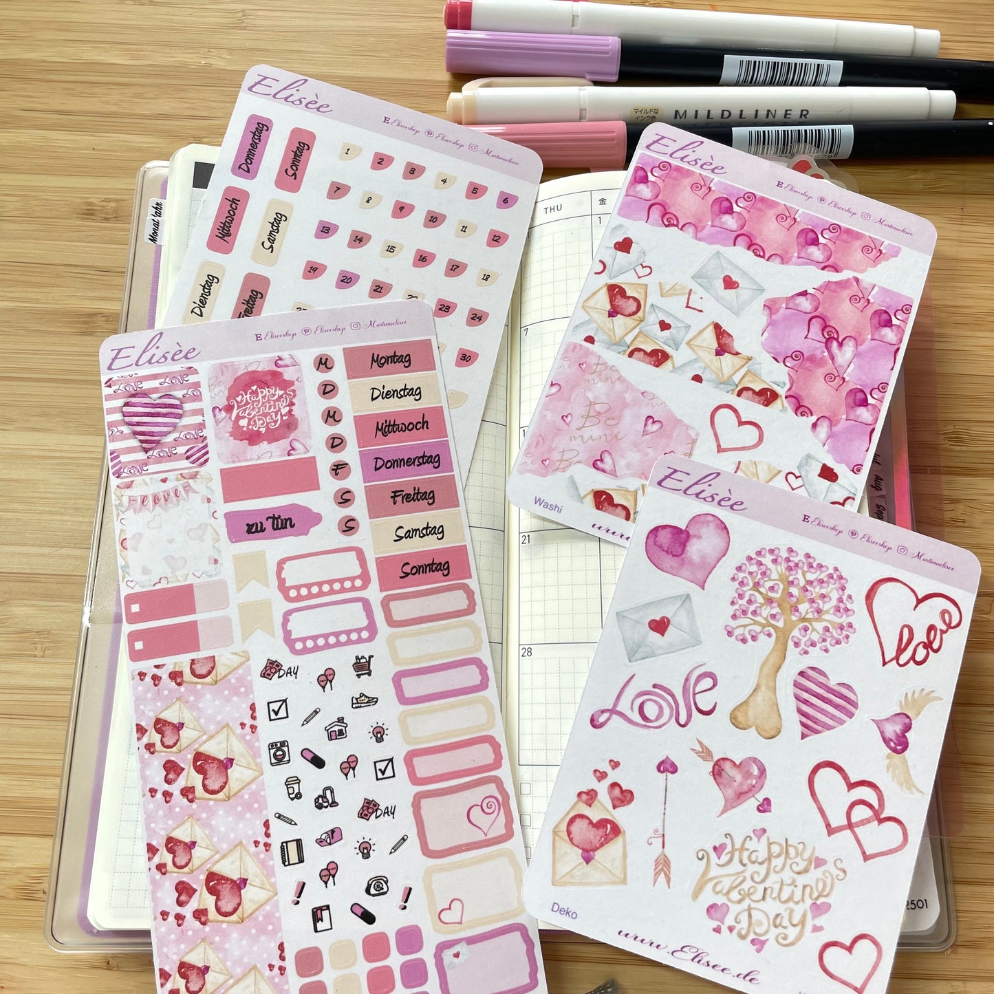 K0014_"VALENTINE" 2025 Monatskit Hobonichi Weeks / Personal Planer / Bullet Journal