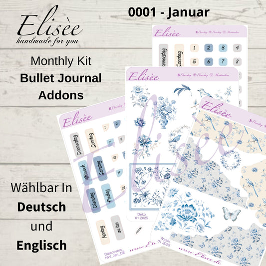 K0001_"Chinoise Flowers" Januar  Deko und Washi / Bullet Journal / Cousin / Weeks