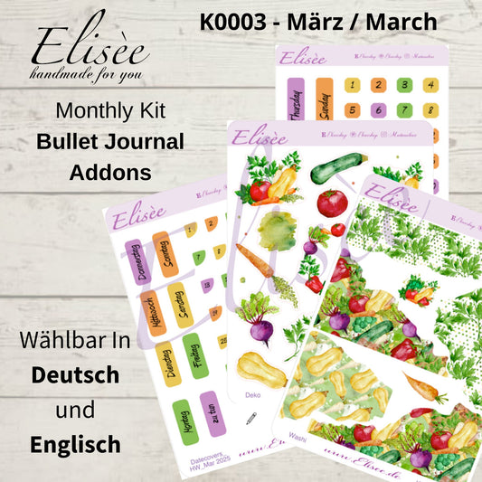K0003_"VEGETABLES" März 2025 Datecovers / Bullet Journal / Cousin / Weeks