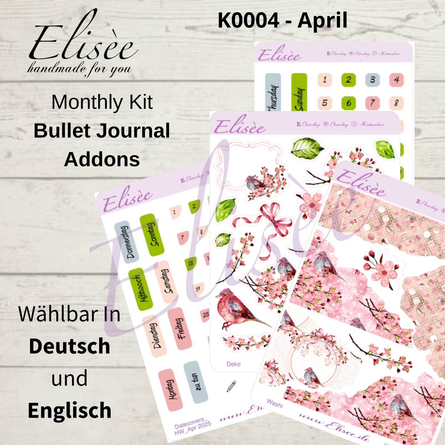 K0004_"CHERRY BLOSSOM" April 2025 Deko und Washi / Bullet Journal / Cousin / Weeks