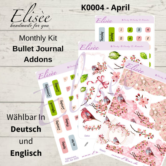 K0004_"CHERRY BLOSSOM" April 2025 Datecovers / Bullet Journal / Cousin / Weeks
