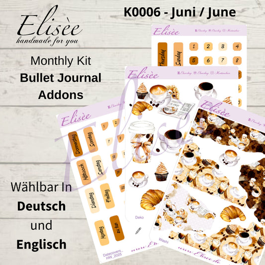 K0006_"BUT FIRST COFFEE" Juni 2025 Datecovers / Bullet Journal / Cousin / Weeks