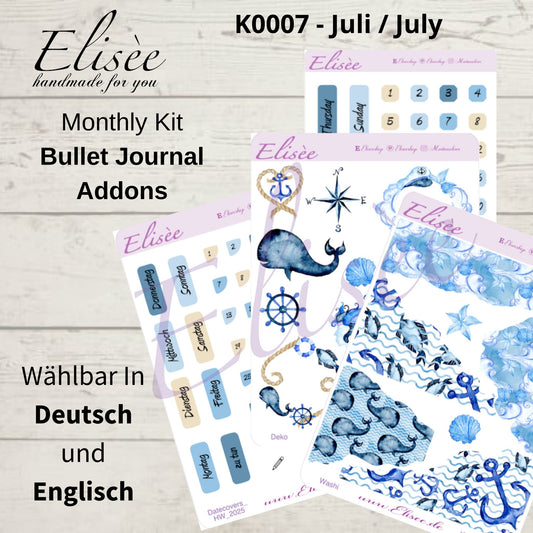 K0007_"NAUTICAL" Juli 2025 Datecovers / Bullet Journal / Cousin / Weeks
