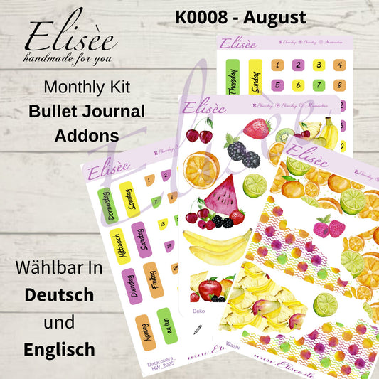 K0008_"FRUITS" August 2025 Datecovers / Bullet Journal / Cousin / Weeks