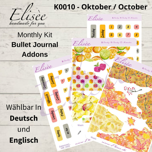 K0010_"FALL" Oktober 2025 Deko und Washi / Bullet Journal / Cousin / Weeks