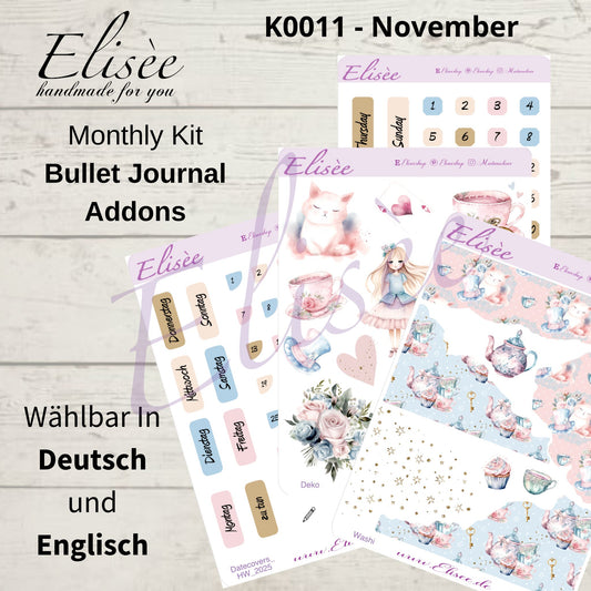 K0011_"ALICE IM WUNDERLAND" November 2025 Deko und Washi / Bullet Journal / Cousin / Weeks
