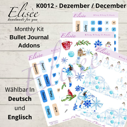 K0012_"CHRISTMAS TIME" Dezember 2025 Deko und Washi / Bullet Journal / Cousin / Weeks