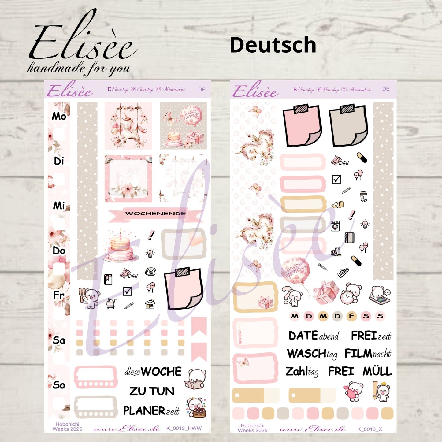 K0013_"BIRTHDAY UNICORN" Wochenkit Hobonichi Weeks / Personal Planer / Bullet Journal