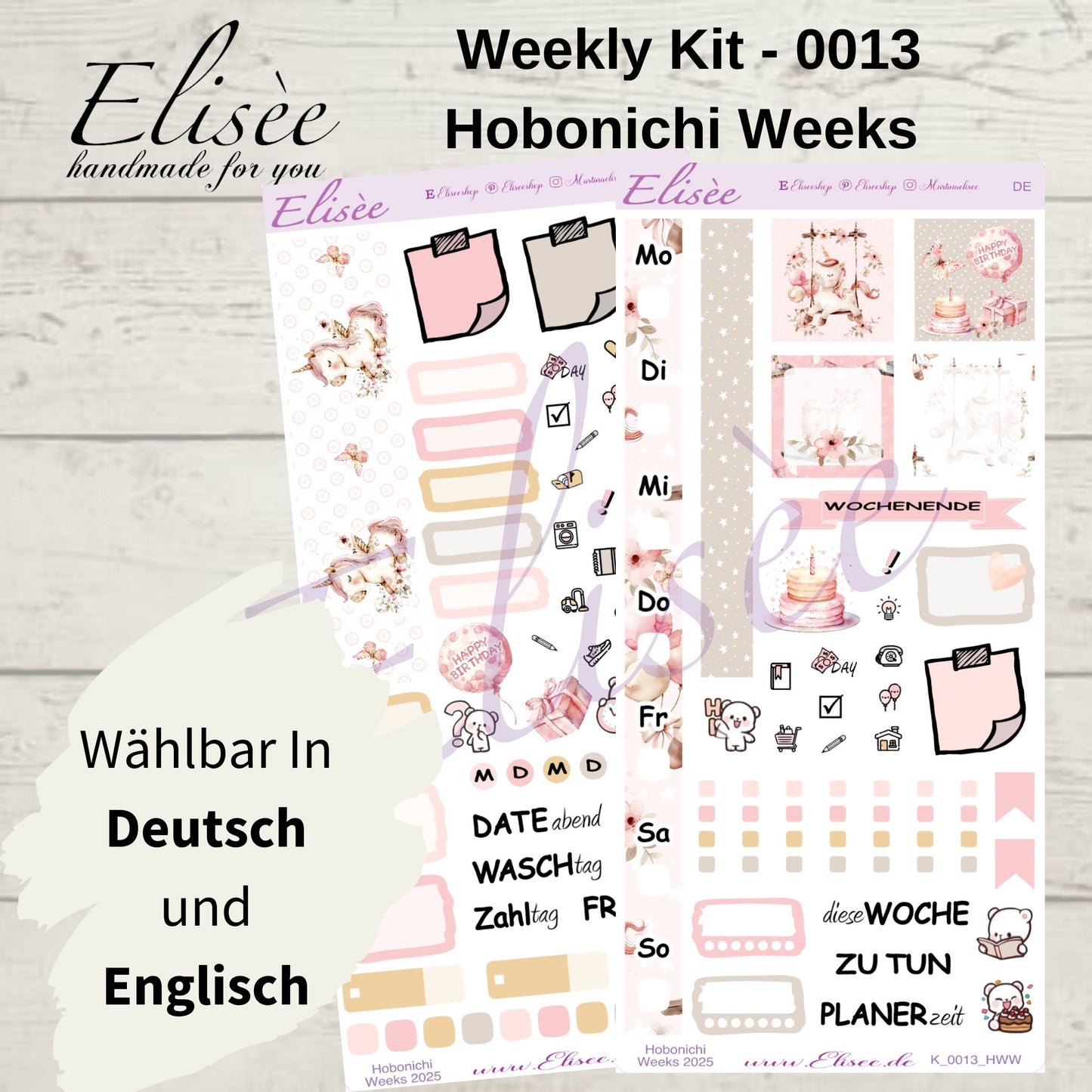 K0013_"BIRTHDAY UNICORN" Wochenkit Hobonichi Weeks / Personal Planer / Bullet Journal