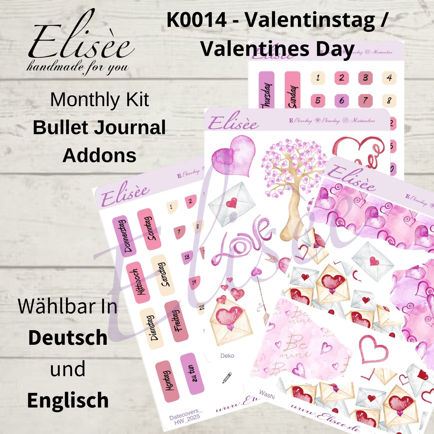 K0014_"VALENTINE" 2025 Deko und Washi / Bullet Journal / Cousin / Weeks