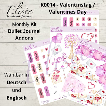 K0014_"VALENTINE" 2025 Deko und Washi / Bullet Journal / Cousin / Weeks