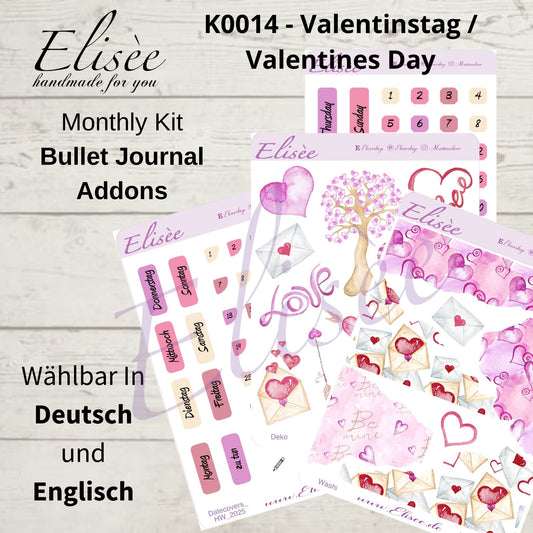 K0014_"VALENTINE" 2025 Deko und Washi / Bullet Journal / Cousin / Weeks