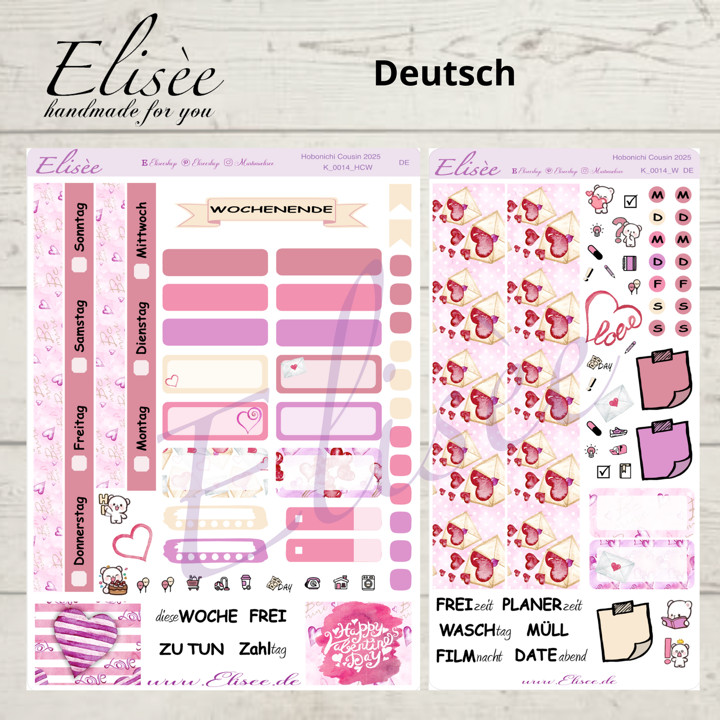 K0014_"VALENTINE" Wochenkit Hobonichi Cousin / A5 / Bullet Journal