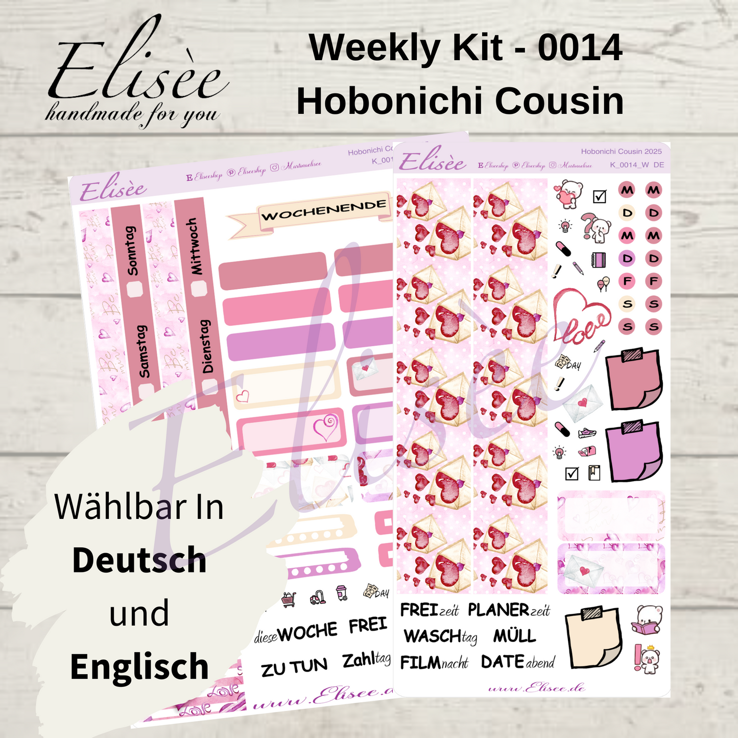 K0014_"VALENTINE" Wochenkit Hobonichi Cousin / A5 / Bullet Journal