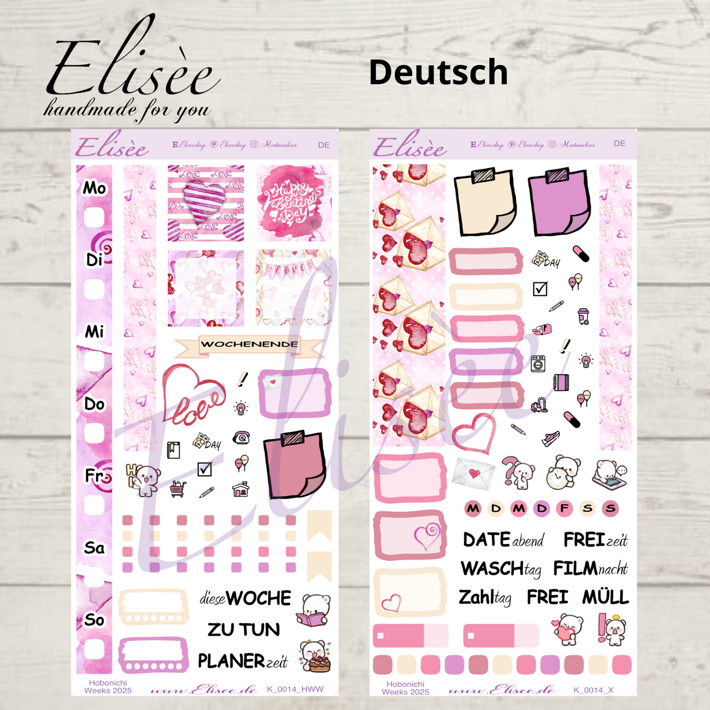 K0014_"VALENTINE" Wochenkit Hobonichi Weeks / Personal Planer / Bullet Journal