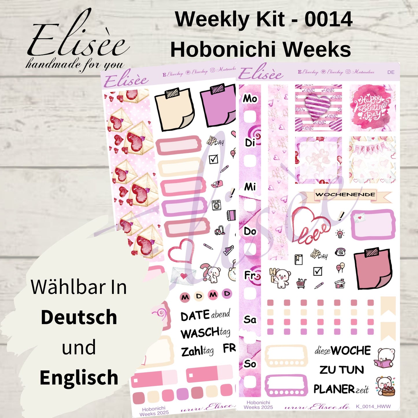 K0014_"VALENTINE" Wochenkit Hobonichi Weeks / Personal Planer / Bullet Journal