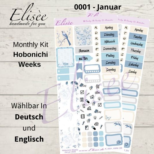K0001_"Chinoise Flowers" Januar  Monatskit Hobonichi Weeks / Personal Planer / Bullet Journal