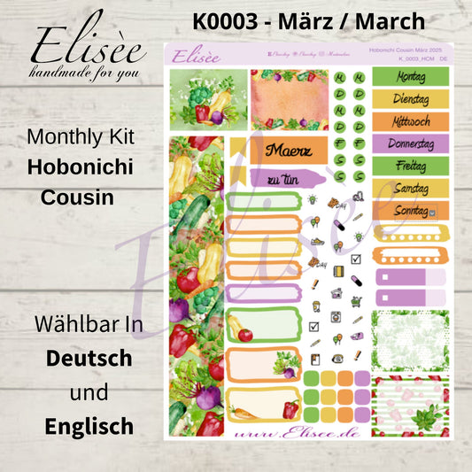 K0003_"VEGETABLES" March 2025 Monthly Kit Hobonichi Cousin / A5 / Bullet Journal