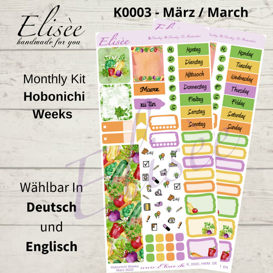 K0003_"VEGETABLES" März 2025 Monatskit Hobonichi Weeks / Personal Planer / Bullet Journal