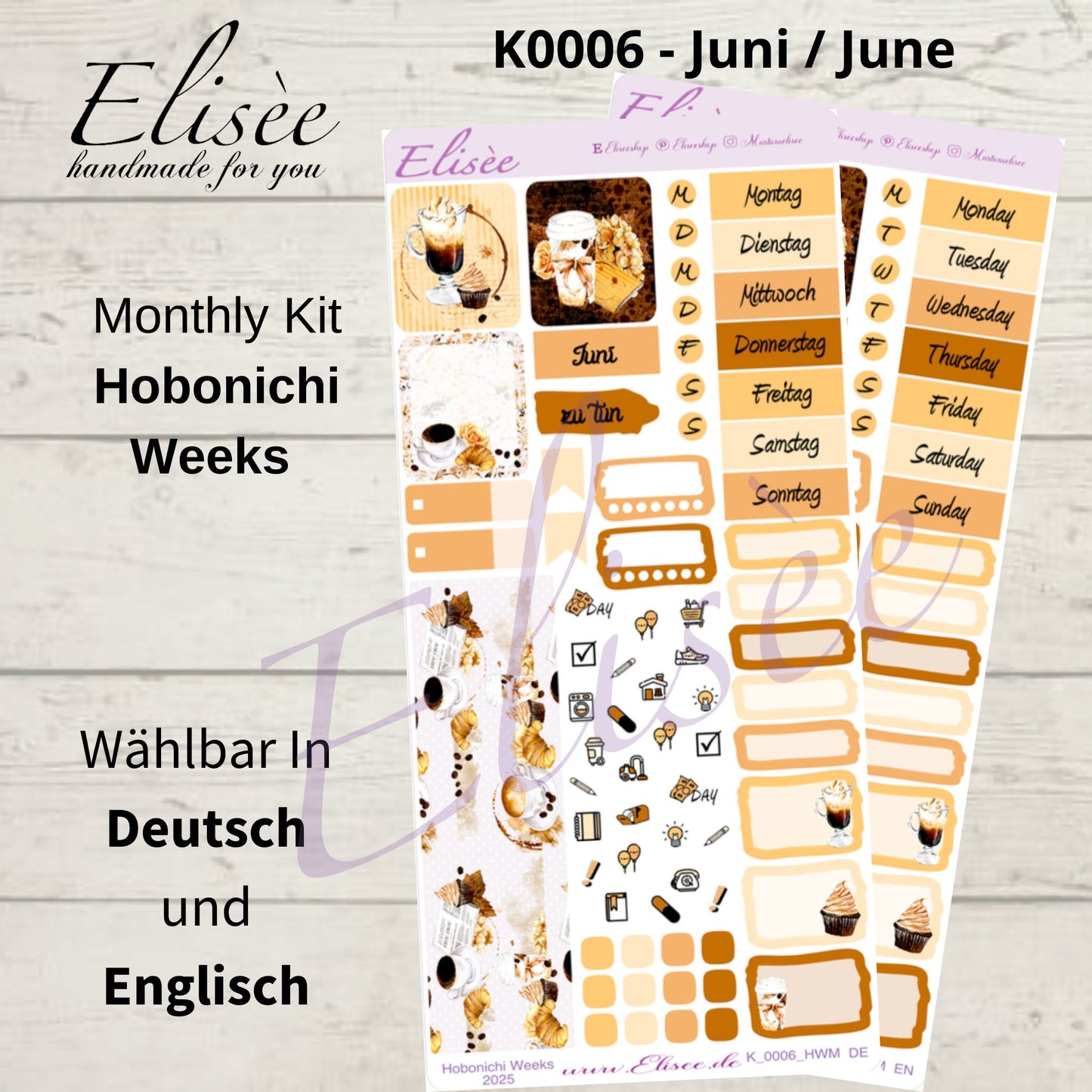 K0006_"BUT FIRST COFFEE" Juni 2025 Monatskit Hobonichi Weeks / Personal Planer / Bullet Journal