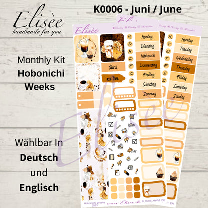 K0006_"BUT FIRST COFFEE" Juni 2025 Monatskit Hobonichi Weeks / Personal Planer / Bullet Journal