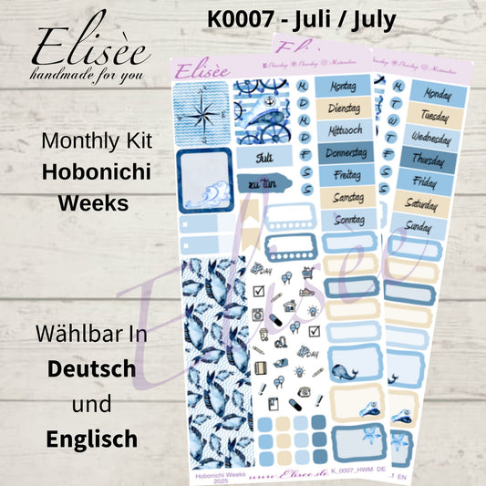 K0007_"NAUTICAL" Juli 2025 Monatskit Hobonichi Weeks / Personal Planer / Bullet Journal