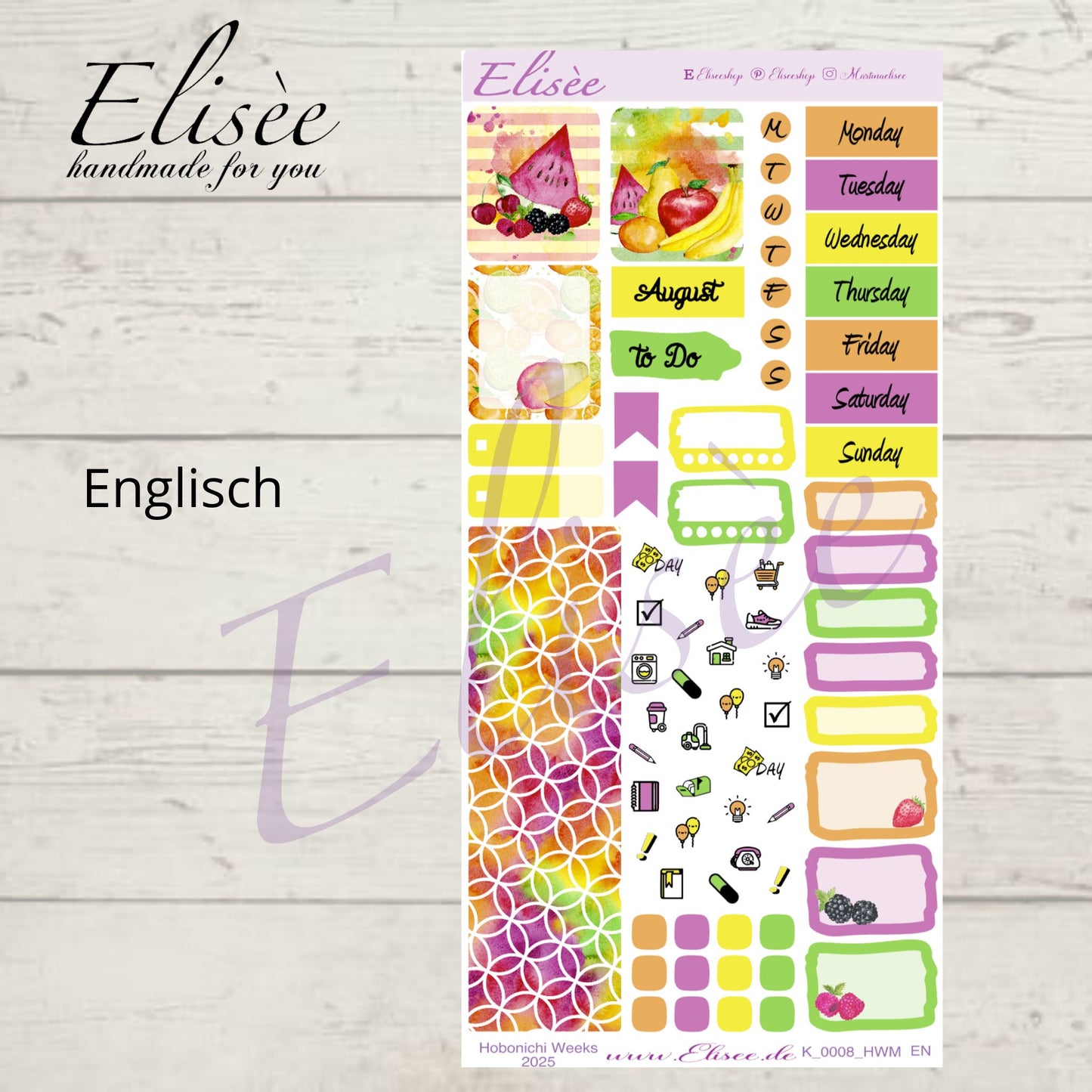 K0008_"FRUITS" August 2025 Monatskit Hobonichi Weeks / Personal Planer / Bullet Journal