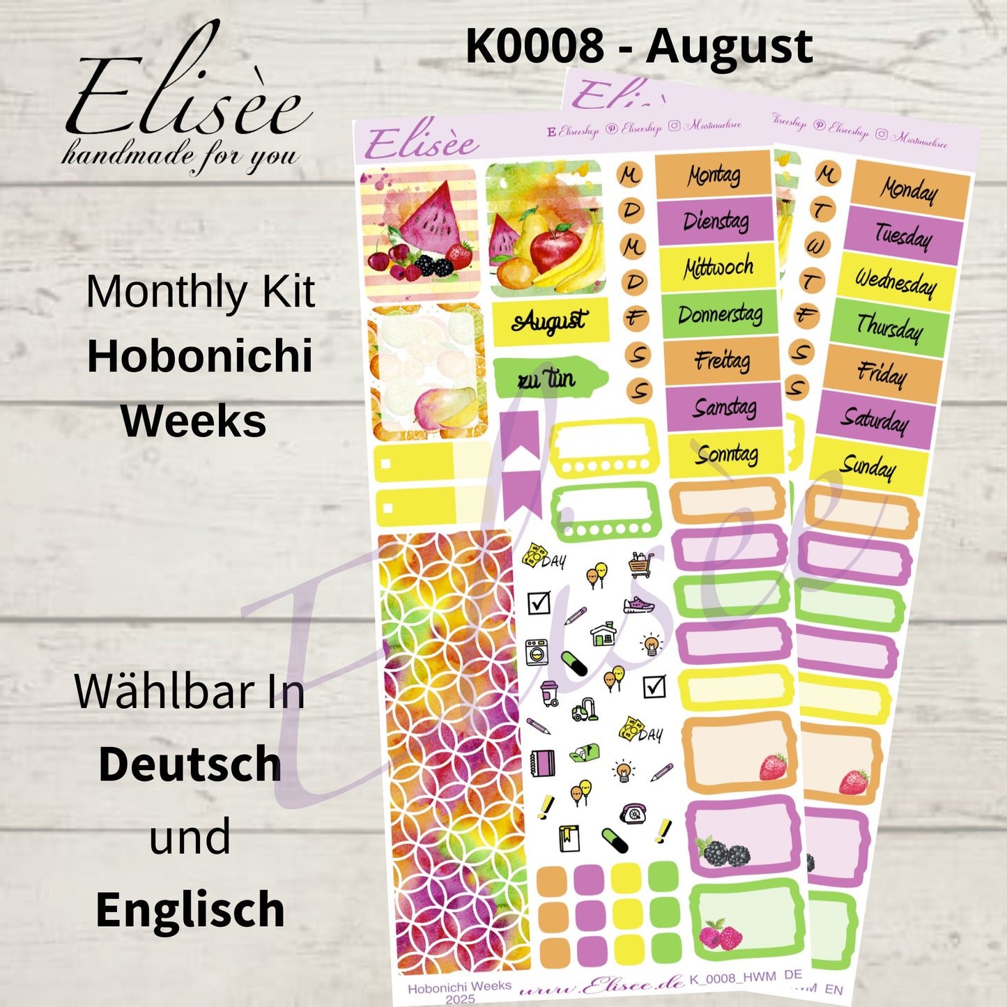 K0008_"FRUITS" August 2025 Monatskit Hobonichi Weeks / Personal Planer / Bullet Journal