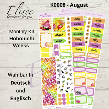 K0008_"FRUITS" August 2025 Monatskit Hobonichi Weeks / Personal Planer / Bullet Journal