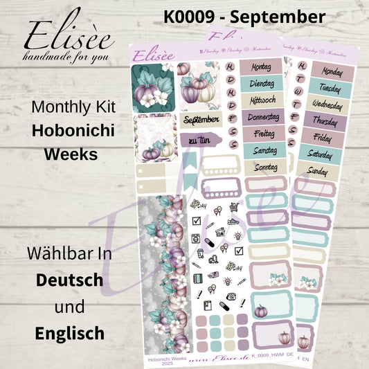 K0009_"HERBST KÜRBIS" September 2025 Monatskit Hobonichi Weeks / Personal Planer / Bullet Journal
