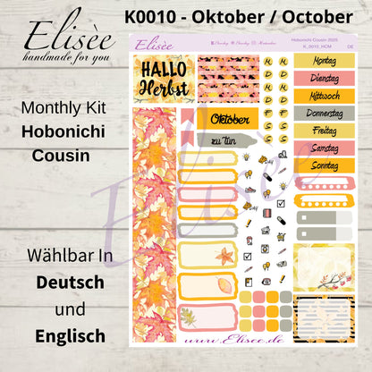 K0010_"FALL" Oktober 2025 Monatskit Hobonichi Cousin / A5 / Bullet Journal
