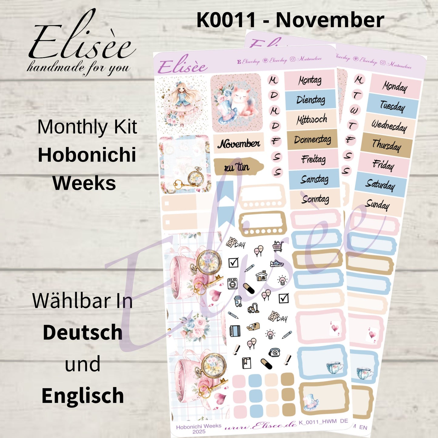K0011_"ALICE IM WUNDERLAND" November 2025 Monatskit Hobonichi Weeks / Personal Planer / Bullet Journal
