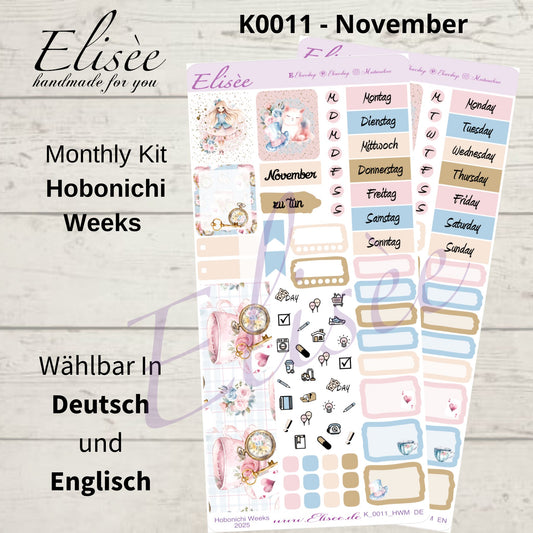 K0011_"ALICE IM WUNDERLAND" November 2025 Monatskit Hobonichi Weeks / Personal Planer / Bullet Journal