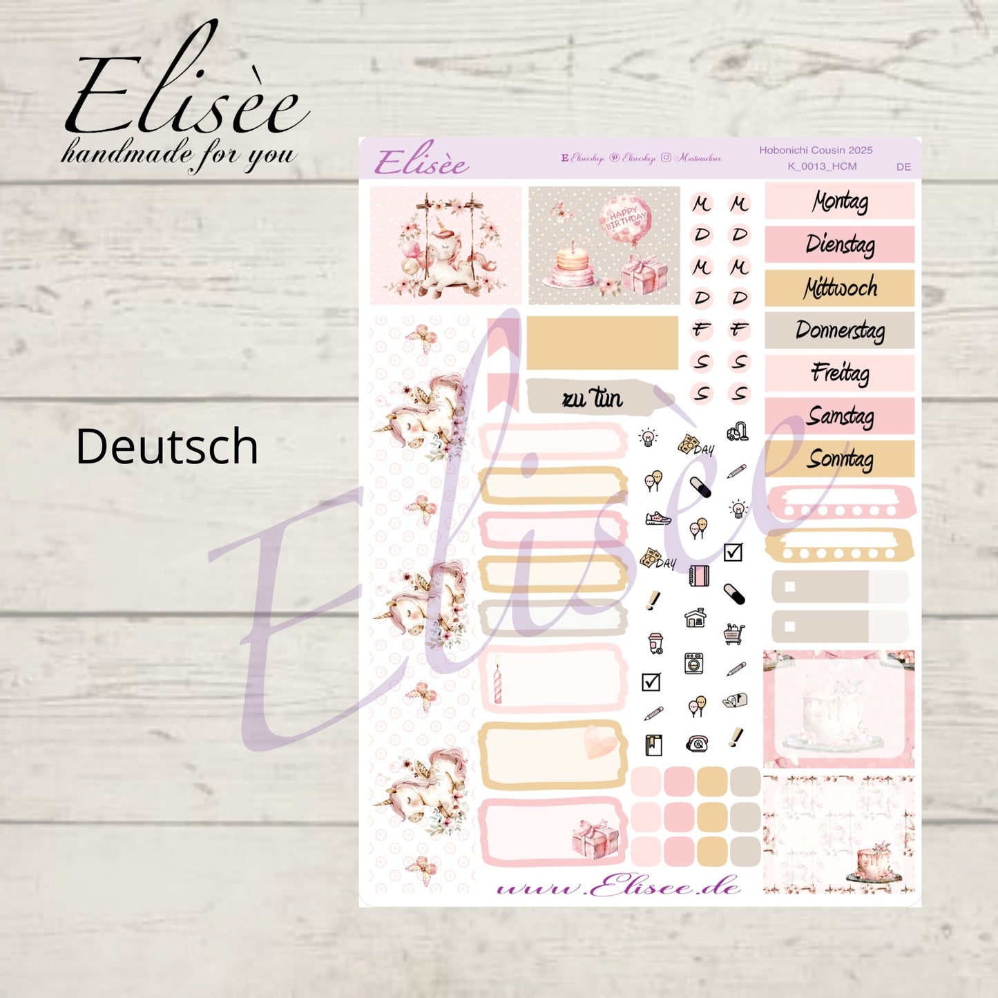 K0013_"BIRTHDAY UNICORN" 2025 Monatskit Hobonichi Cousin / A5 / Bullet Journal