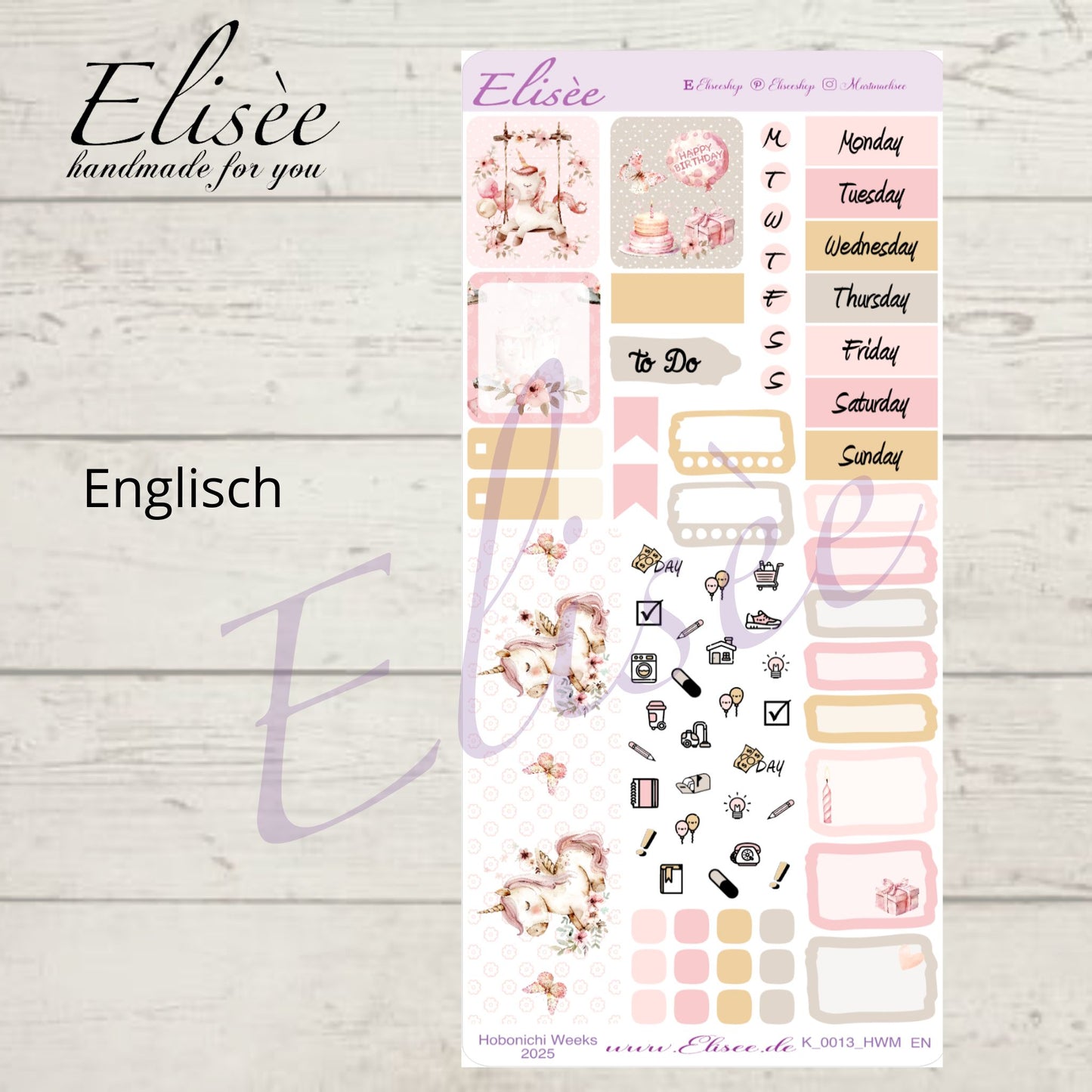 K0013_"BIRTHDAY UNICORN" 2025 Monatskit Hobonichi Weeks / Personal Planer / Bullet Journal