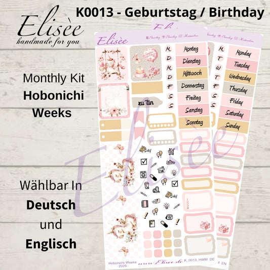 K0013_"BIRTHDAY UNICORN" 2025 Monatskit Hobonichi Weeks / Personal Planer / Bullet Journal