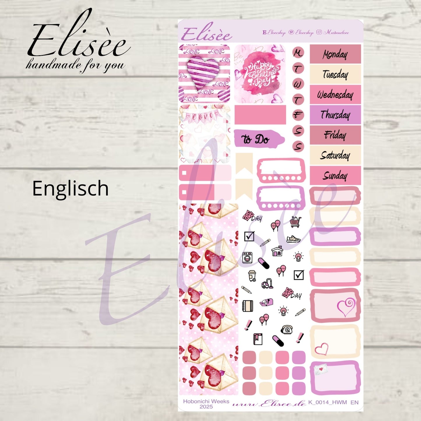 K0014_"VALENTINE" 2025 Monatskit Hobonichi Weeks / Personal Planer / Bullet Journal